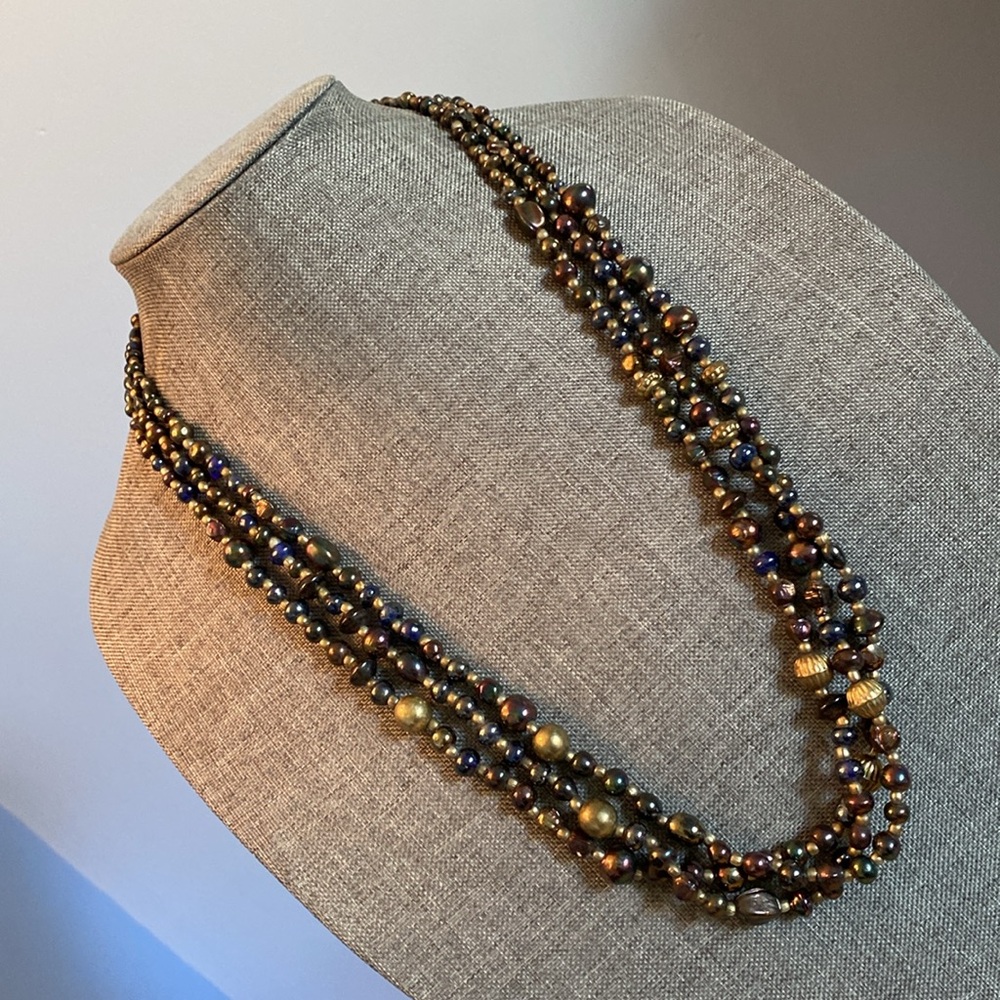 Vintage Triple Strand Ceramic Bead Necklace